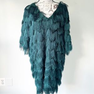 Like new fun emerald green fringe dress L